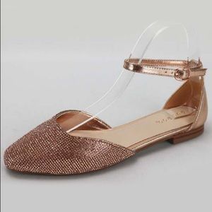 NWT Rose Gold Sparkle Ankle Strap D’Orsay Flats